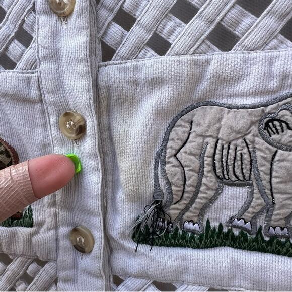 Vintage 90s willow Ridge embroidered zoo safari animals lattice front vest LP - Picture 4 of 5